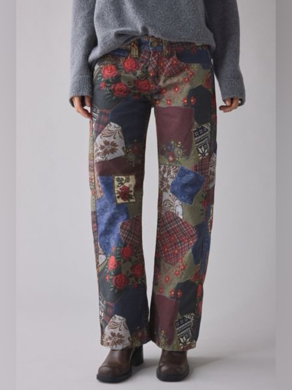 BDG Patchwork Straight-Leg Jeans in Multicolor Floral Plaid